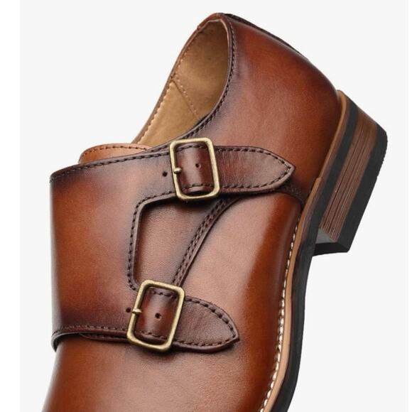 NEW‎ La Milano Clark Cognac Double Monk Strap Cap Toe Dress Shoes Leather Formal main image 8